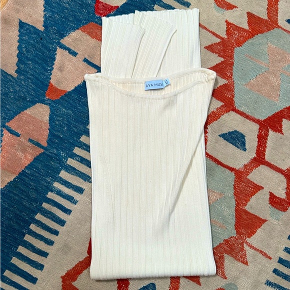 Aya Muse 'Sapodilla' Ivory Ribbed Midi Skirt Side Slit Size S - Picture 7 of 11